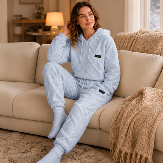 Light blue 3D embossed hoodie and jogger lounge set with drawstring waist