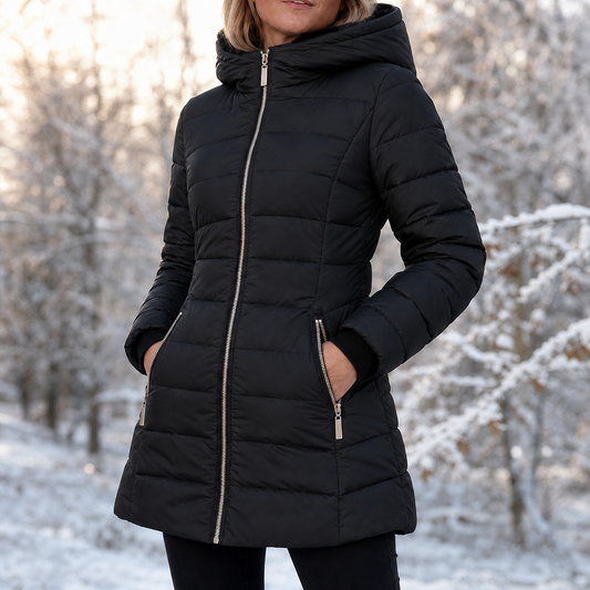 Plush-Lined Mid-Length Hooded Winter Coat
