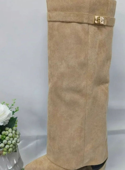 Pointed Toe Suede Knee-High Boots