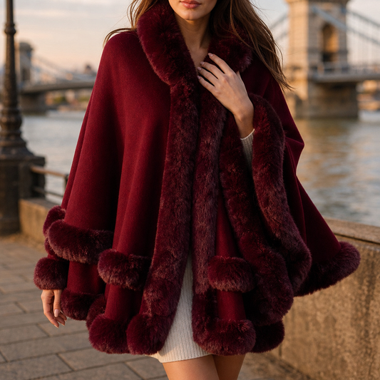 Trimmed Hooded Knit Cape Coat