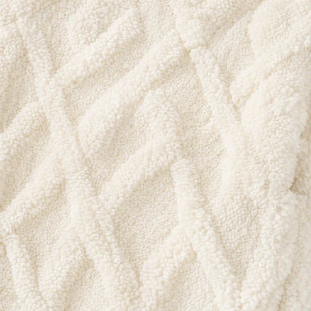 Close-up of cream 3D embossed textured fabric
