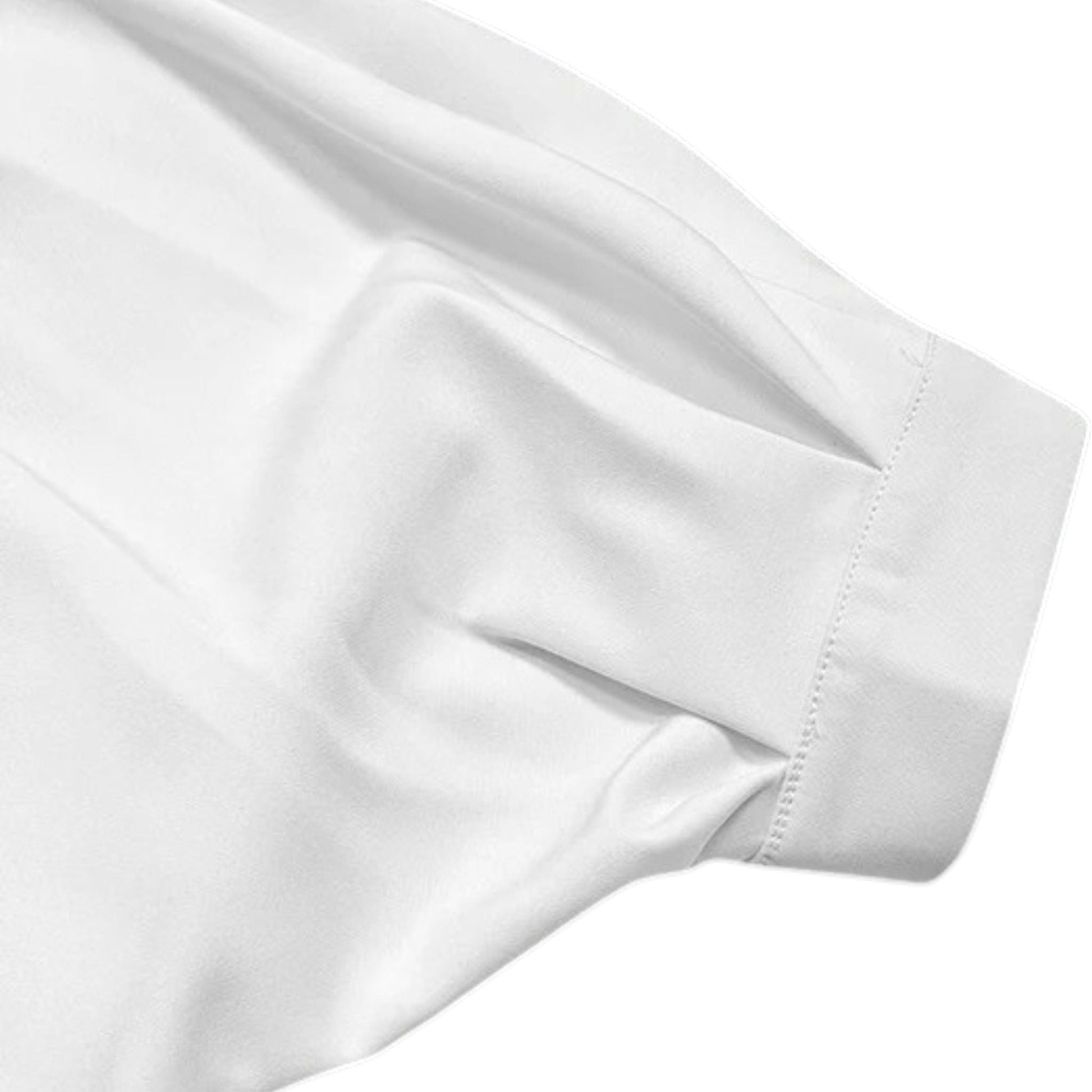 White short puff sleeve detail on A-line maxi dress with stitched cuff