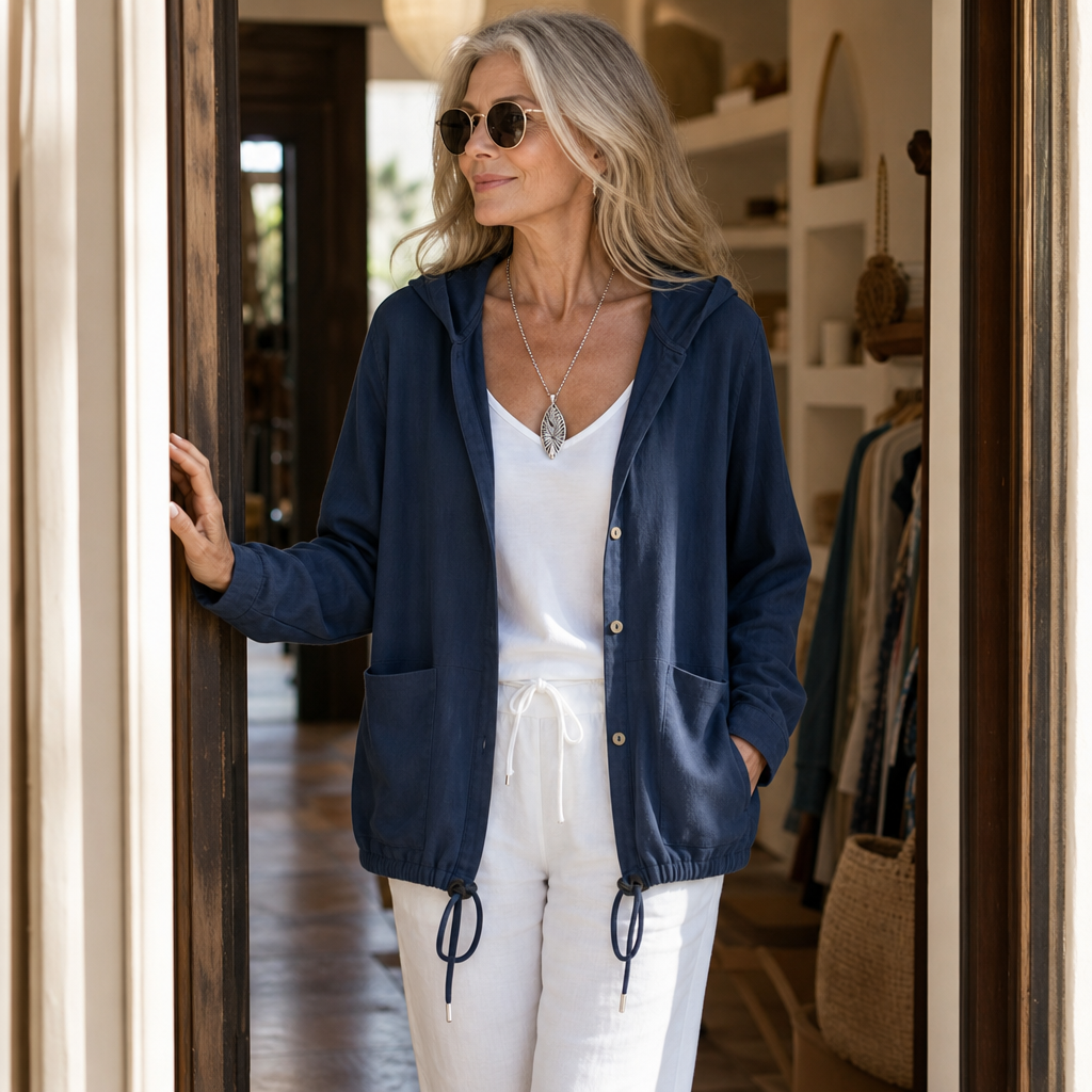 Adjustable Drawstring Hooded Lightweight Jacket