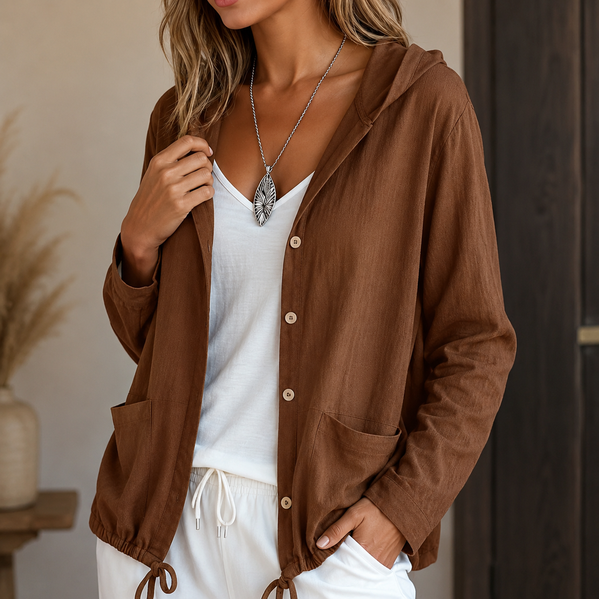 Adjustable Drawstring Hooded Lightweight Jacket