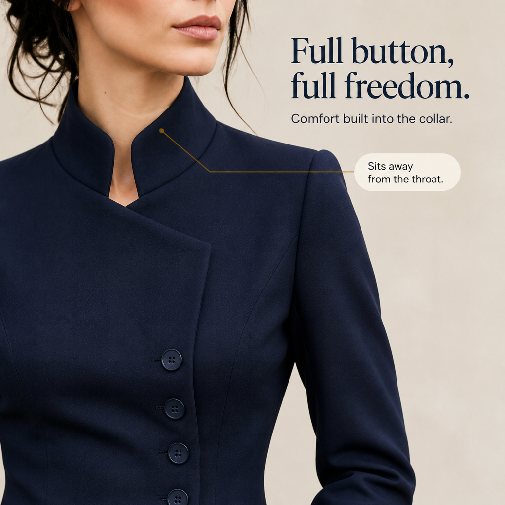 Asymmetric Button-Up Stand Collar Blazer