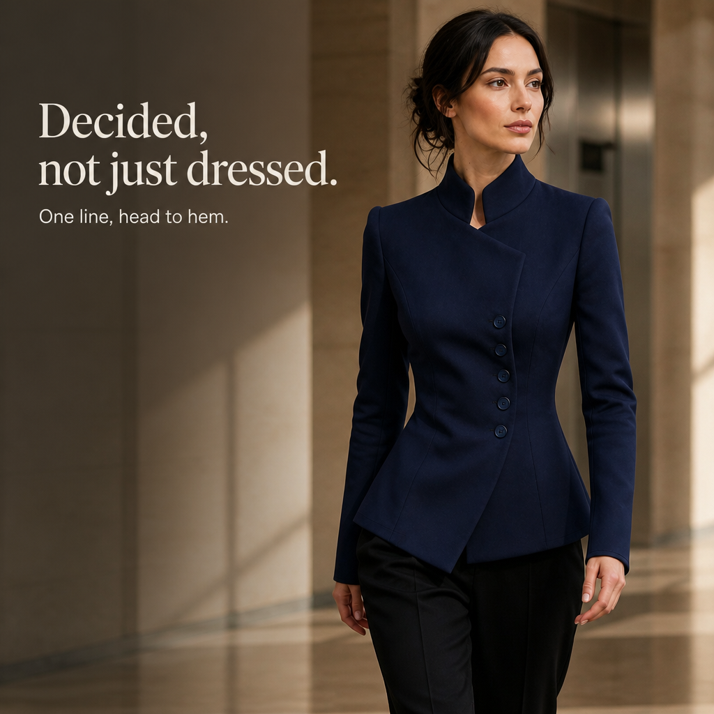 Asymmetric Button-Up Stand Collar Blazer