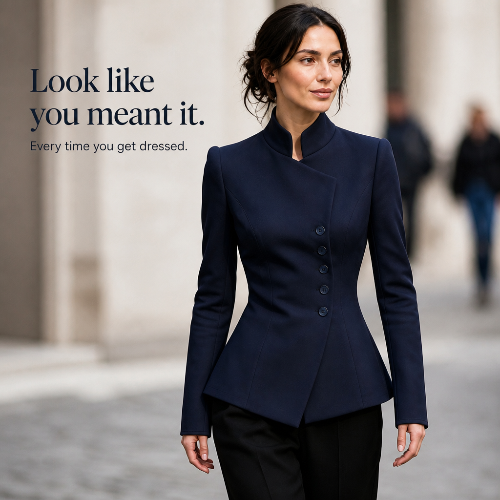 Asymmetric Button-Up Stand Collar Blazer