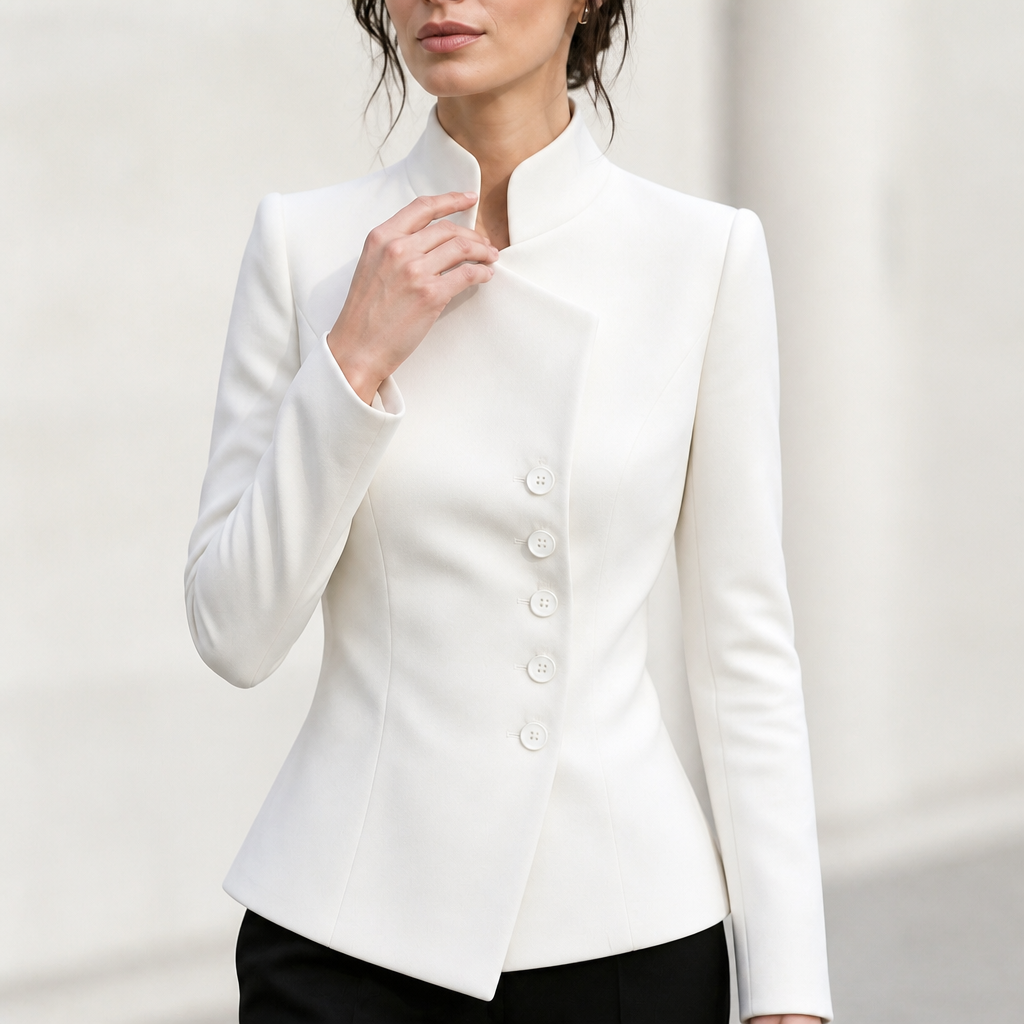Asymmetric Button-Up Stand Collar Blazer
