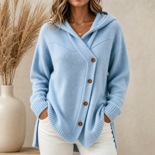 Asymmetric Diagonal Hooded Knit Cardigan