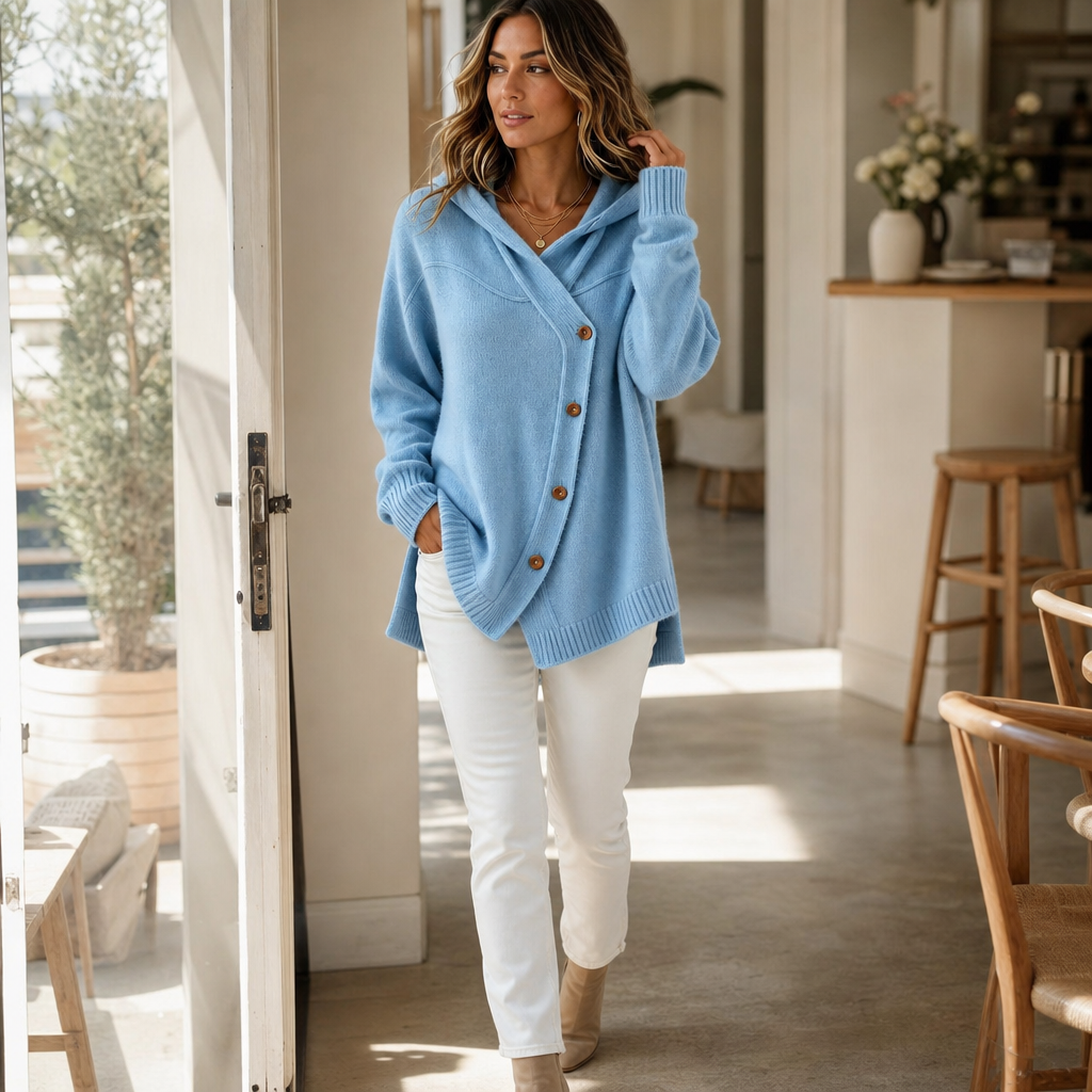 Asymmetric Diagonal Hooded Knit Cardigan