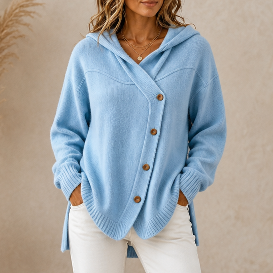 Asymmetric Diagonal Hooded Knit Cardigan