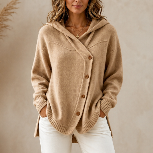 Asymmetric Diagonal Hooded Knit Cardigan