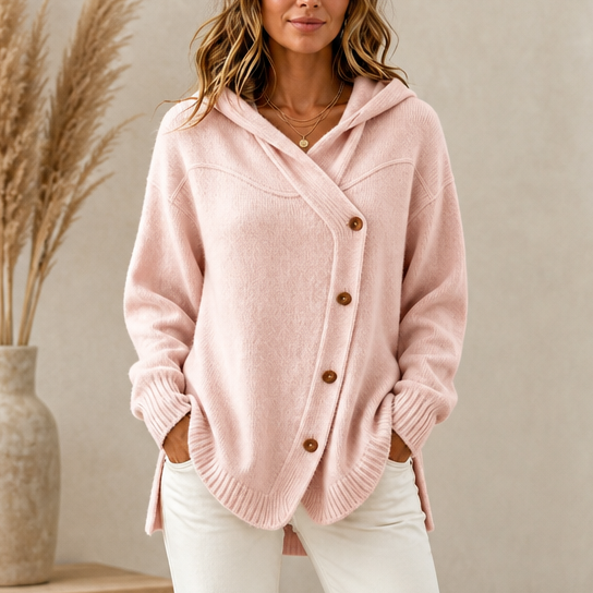 Asymmetric Diagonal Hooded Knit Cardigan