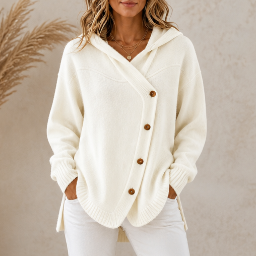 Asymmetric Diagonal Hooded Knit Cardigan