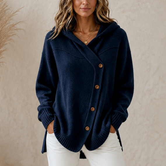 Asymmetric Diagonal Hooded Knit Cardigan