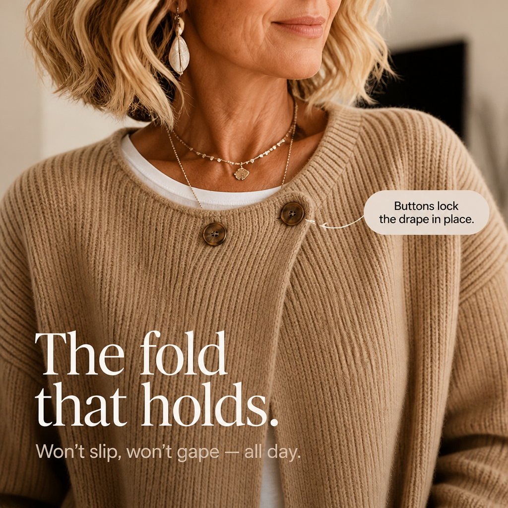 Asymmetrical Neck Ribbed Button Cardigan