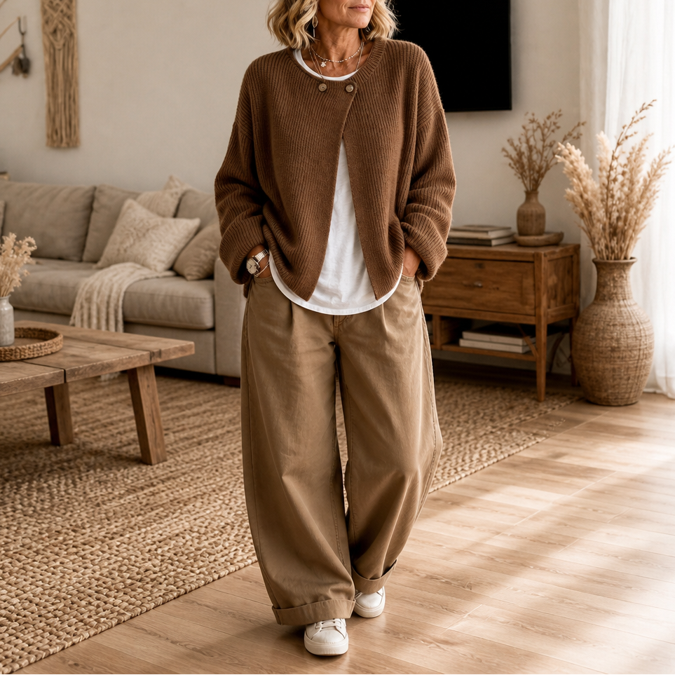 Asymmetrical Neck Ribbed Button Cardigan