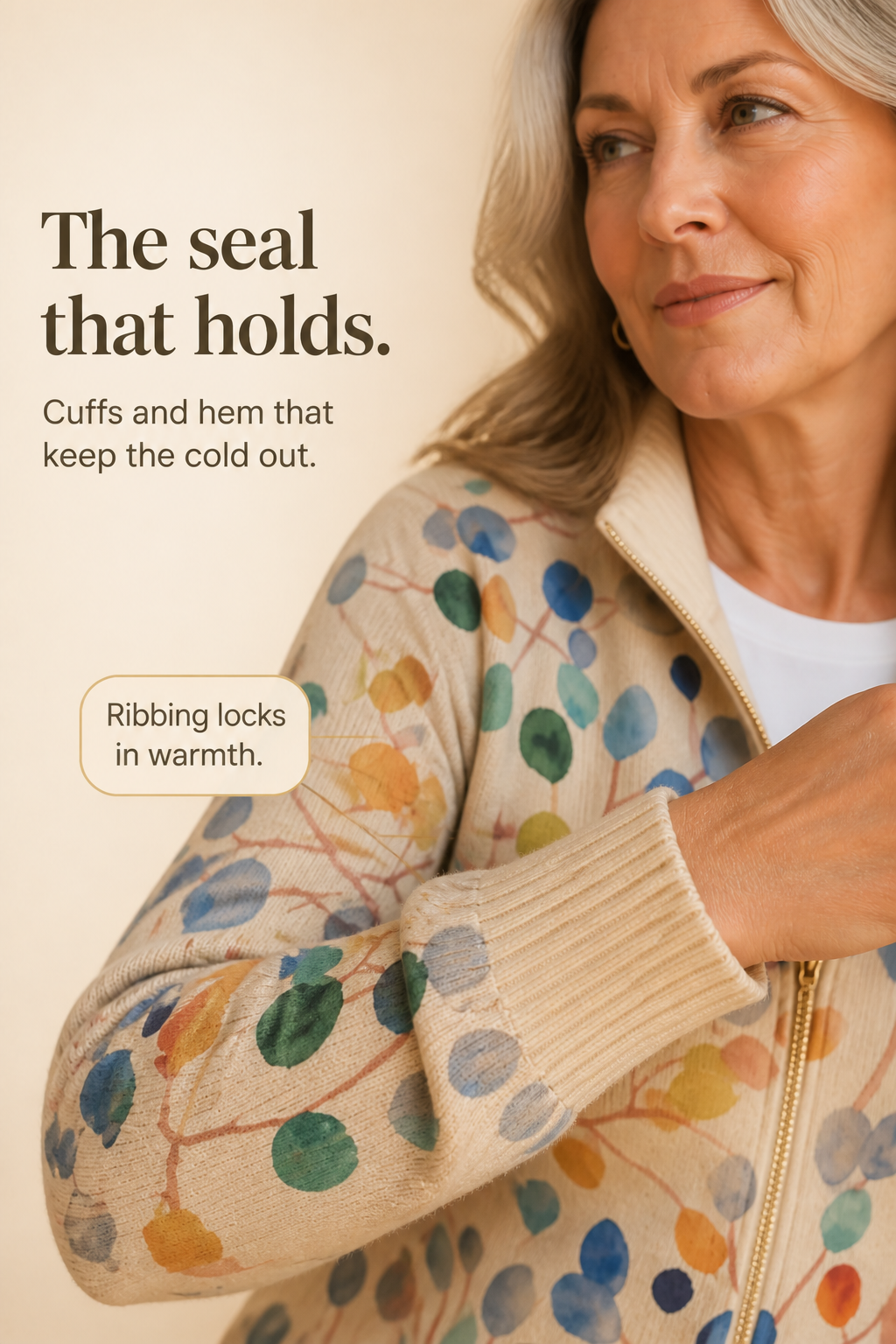 Botanical Print Zip-Up Bomber Cardigan