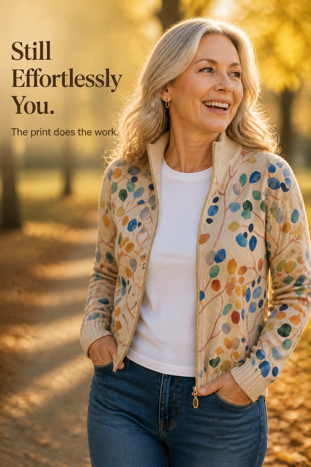 Botanical Print Zip-Up Bomber Cardigan