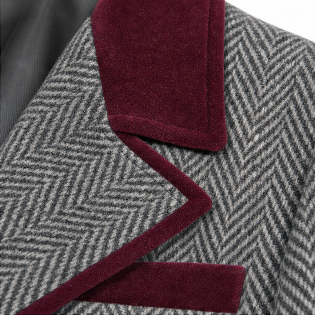 Burgundy Herringbone Long Coat