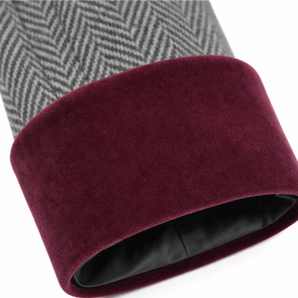 Burgundy Herringbone Long Coat