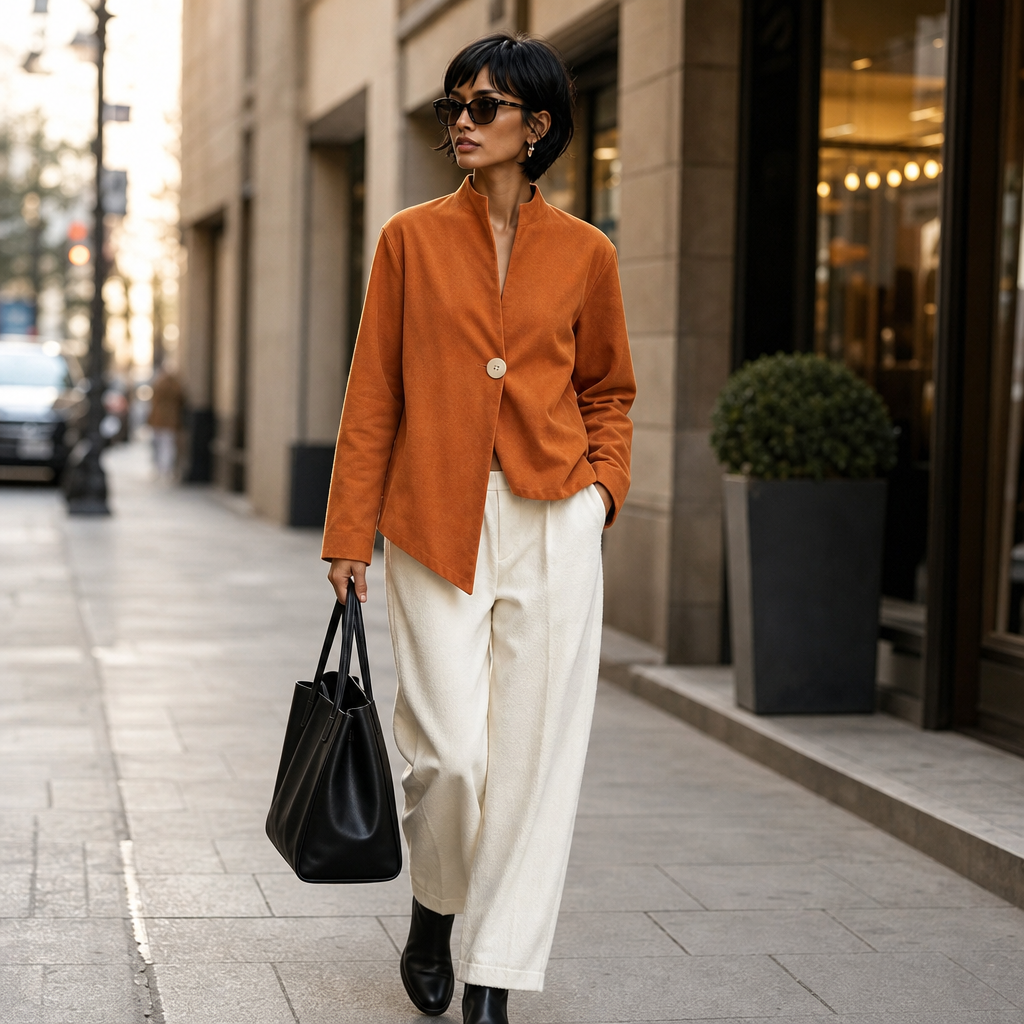 Burnt Orange Asymmetrical Statement Jacket