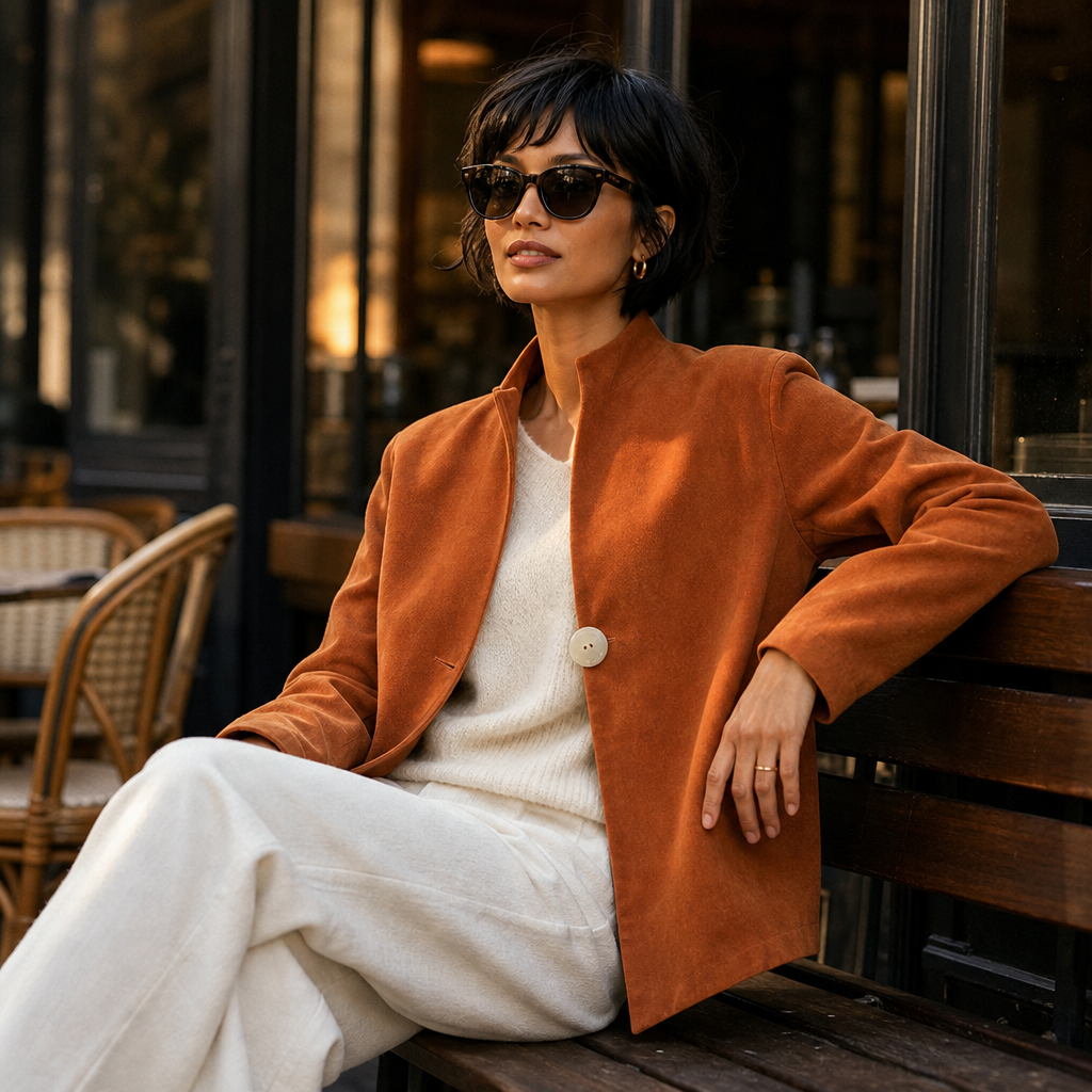 Burnt Orange Asymmetrical Statement Jacket