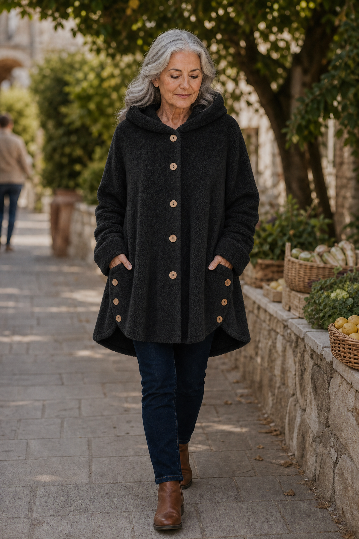 Button-Front Fleece-Look Shirt Jacket
