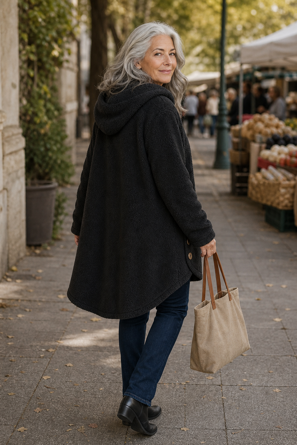 Button-Front Fleece-Look Shirt Jacket