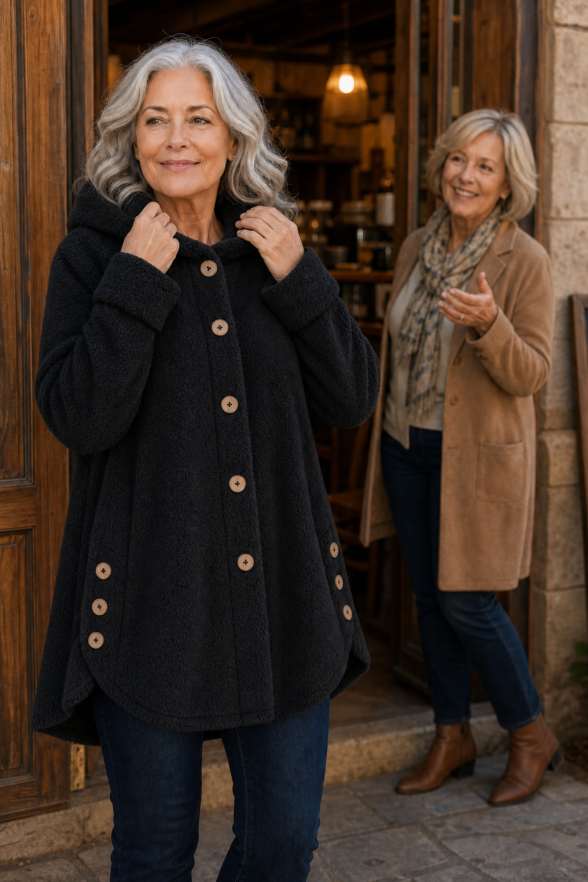 Button-Front Fleece-Look Shirt Jacket