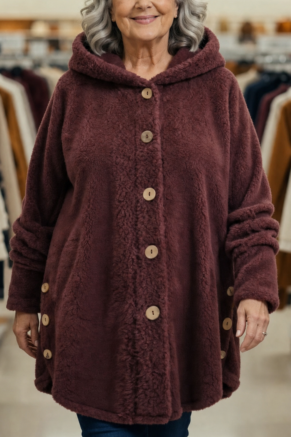 Button-Front Fleece-Look Shirt Jacket
