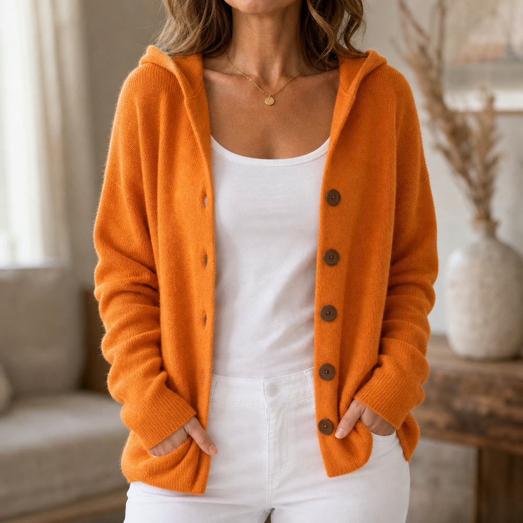 Button-Front Hooded Cardigan