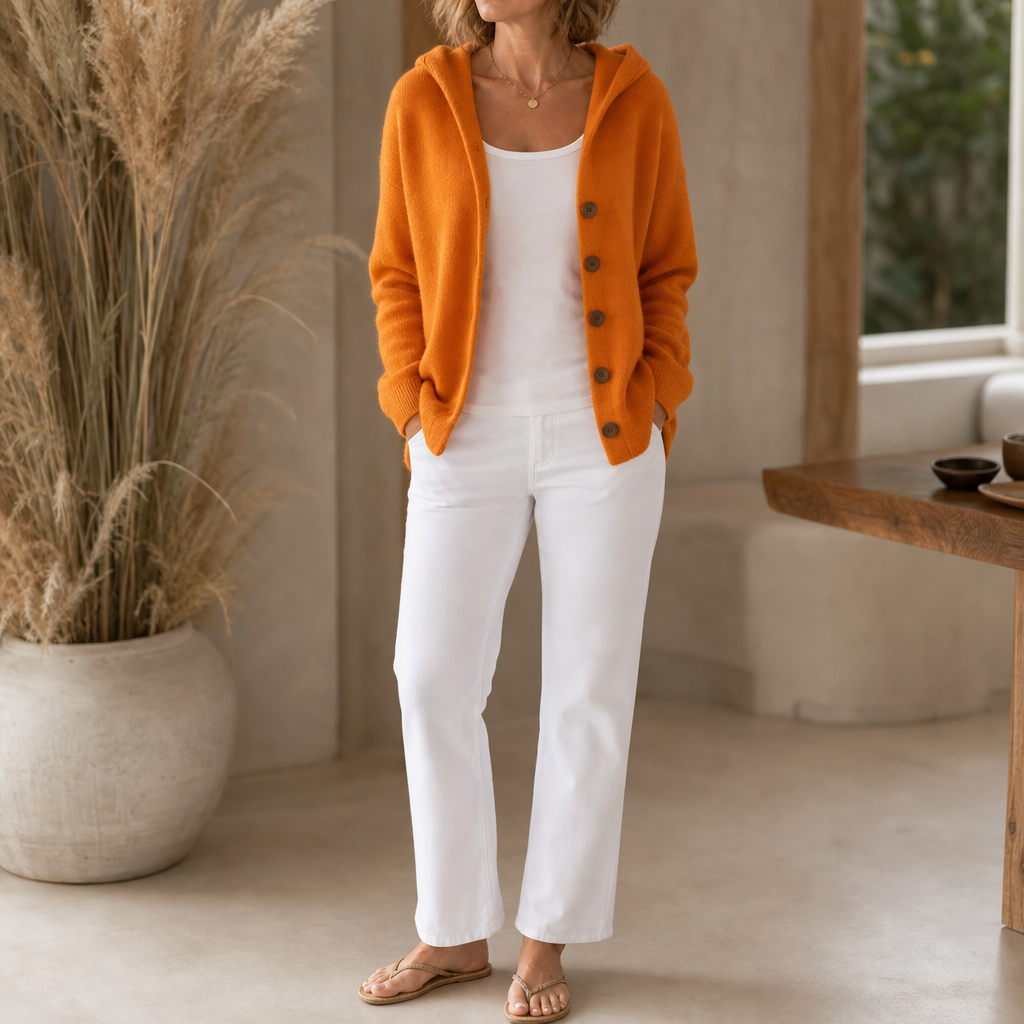 Button-Front Hooded Cardigan