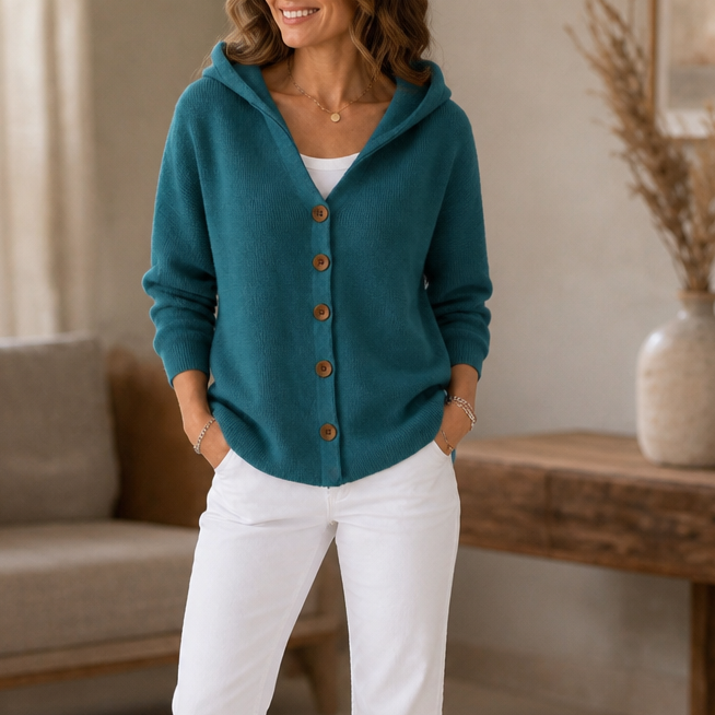 Button-Front Hooded Cardigan
