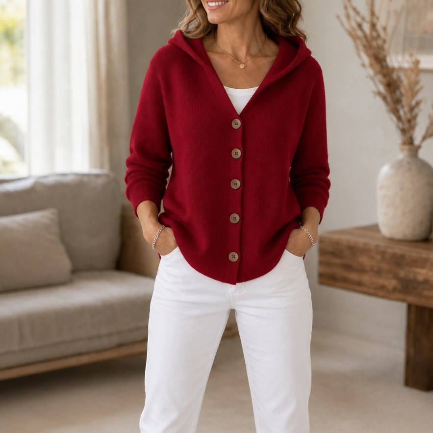 Button-Front Hooded Cardigan