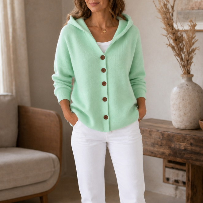 Button-Front Hooded Cardigan