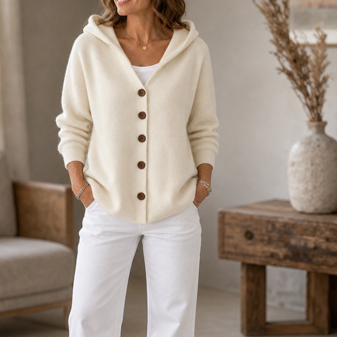 Button-Front Hooded Cardigan