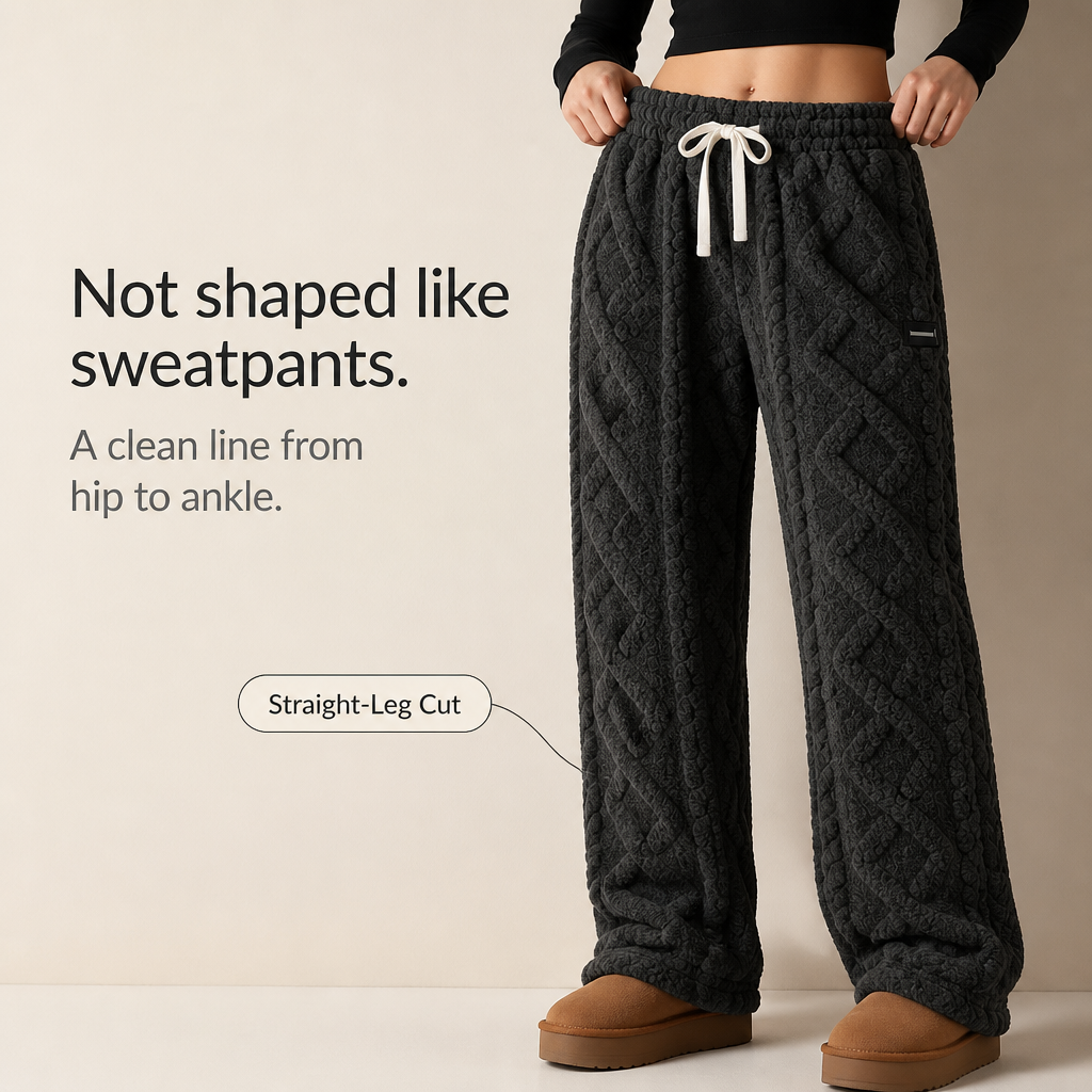 Charcoal cable-knit lounge pants with straight legs and an elastic drawstring waist