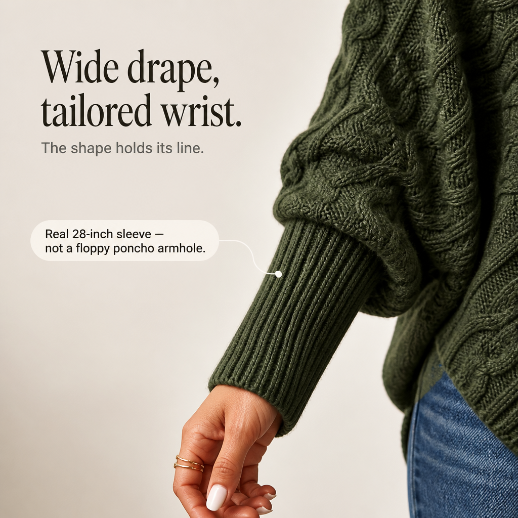 Cable-Knit Turtleneck Poncho Sweater