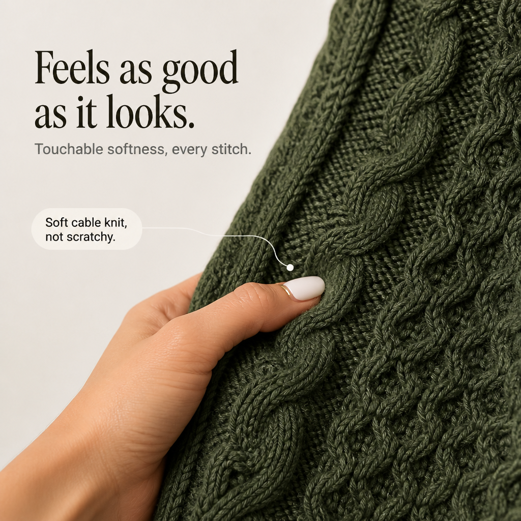 Cable-Knit Turtleneck Poncho Sweater