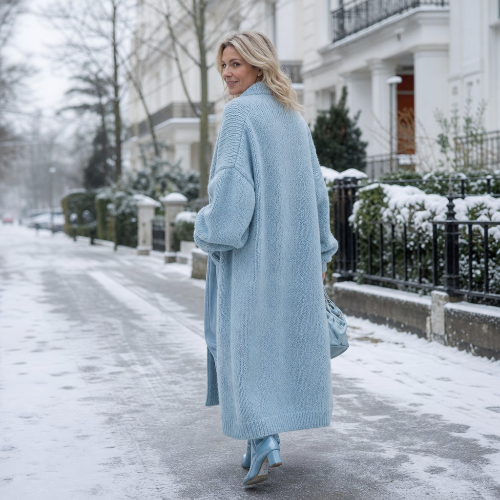 Chunky Knit Below-Knee Button-Front Sweater Coat