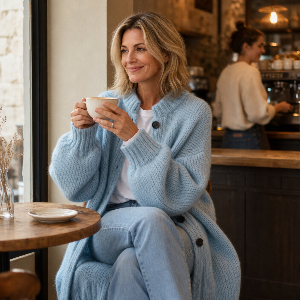 Chunky Knit Below-Knee Button-Front Sweater Coat