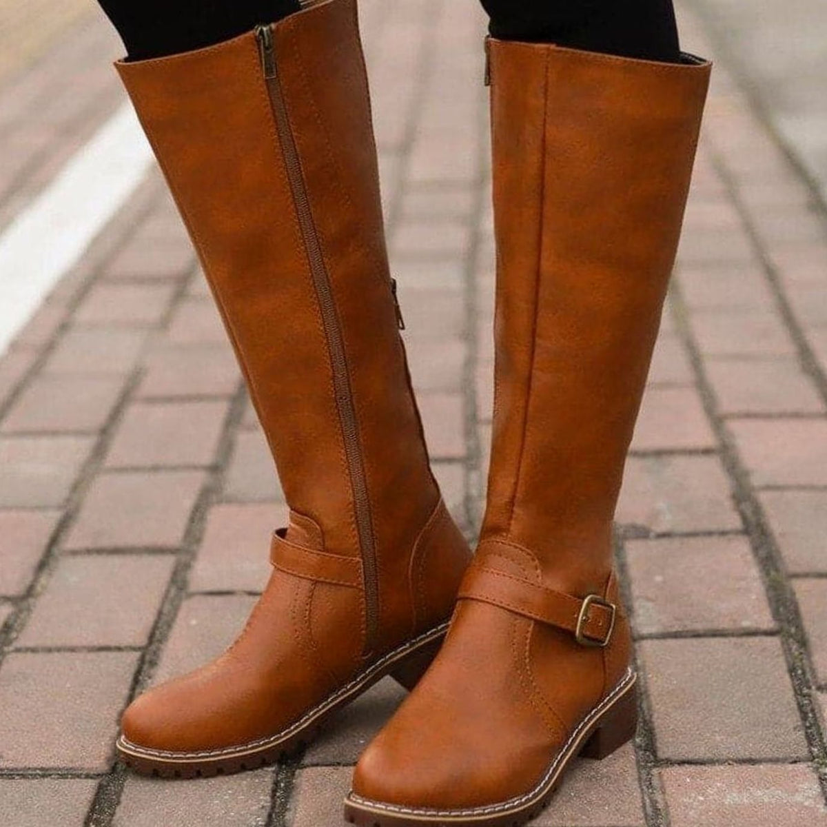 Classic Buckle Knee-High Boots