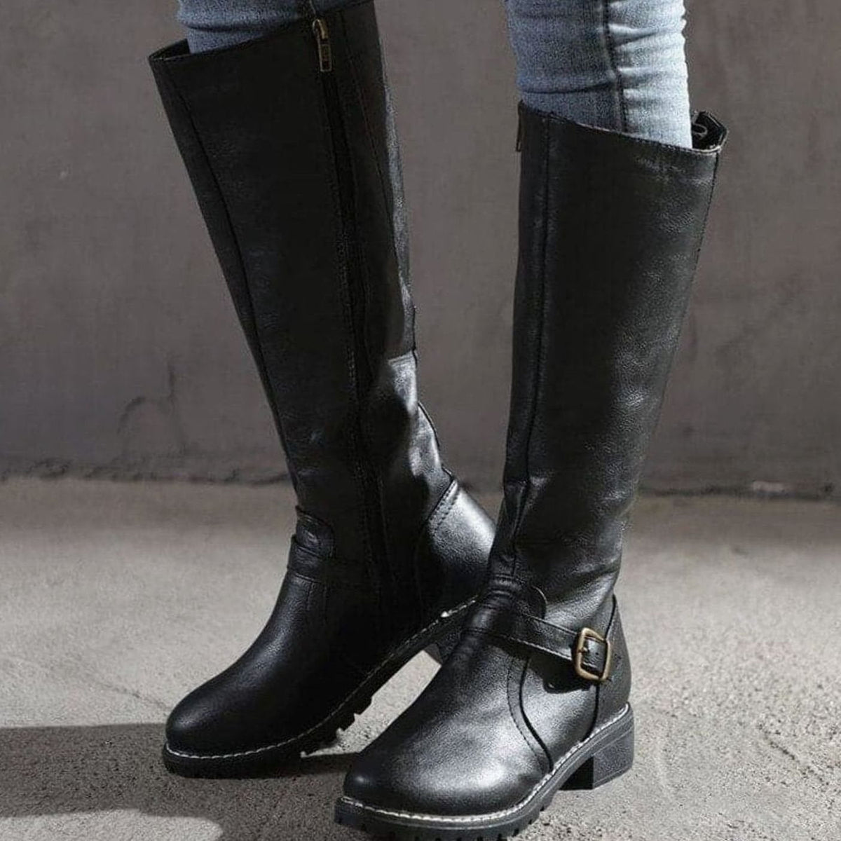 Classic Buckle Knee-High Boots