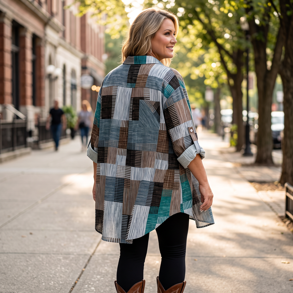 Colorful Patchwork Plaid Button-Up Shirt