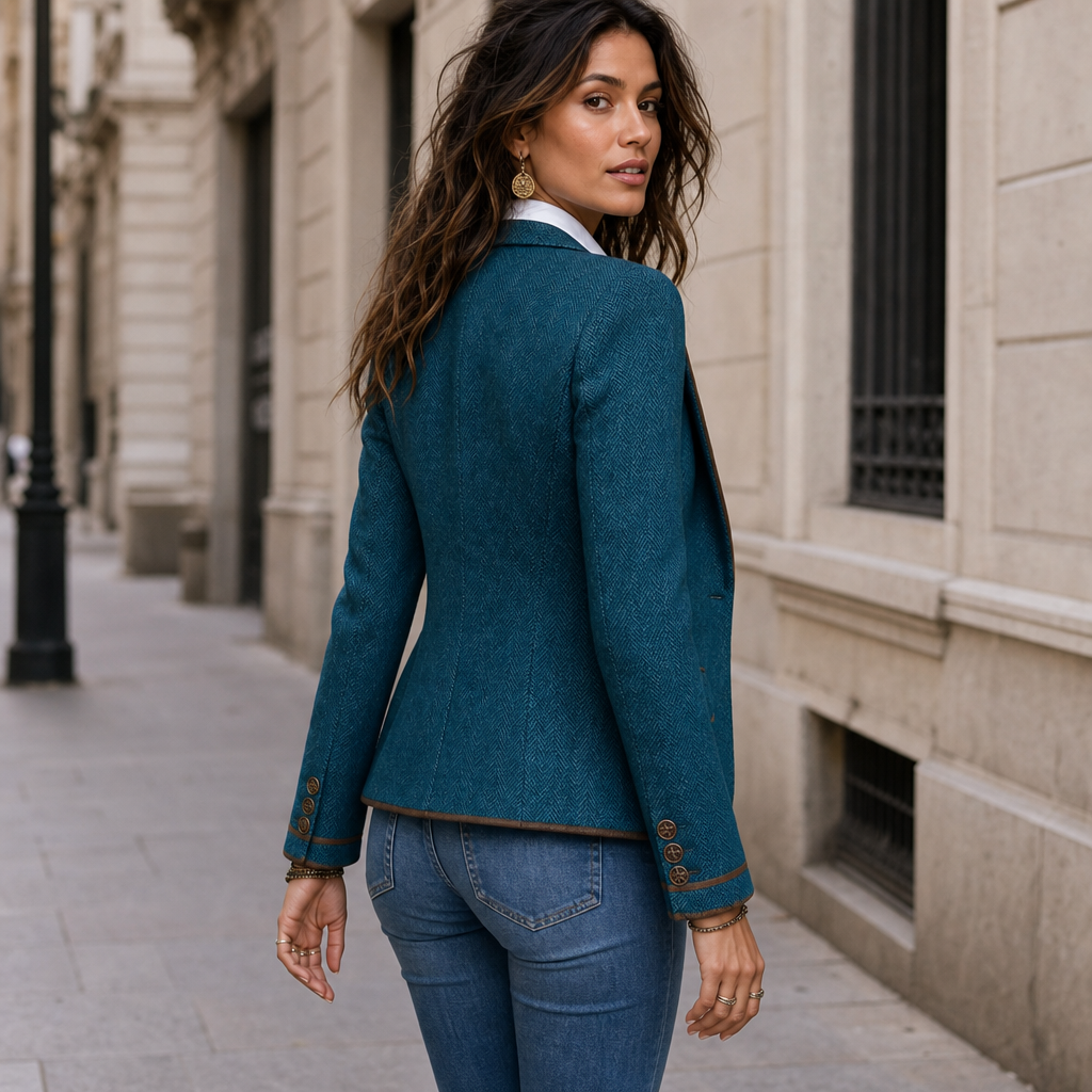 Contrast Piped Herringbone Blend Coat