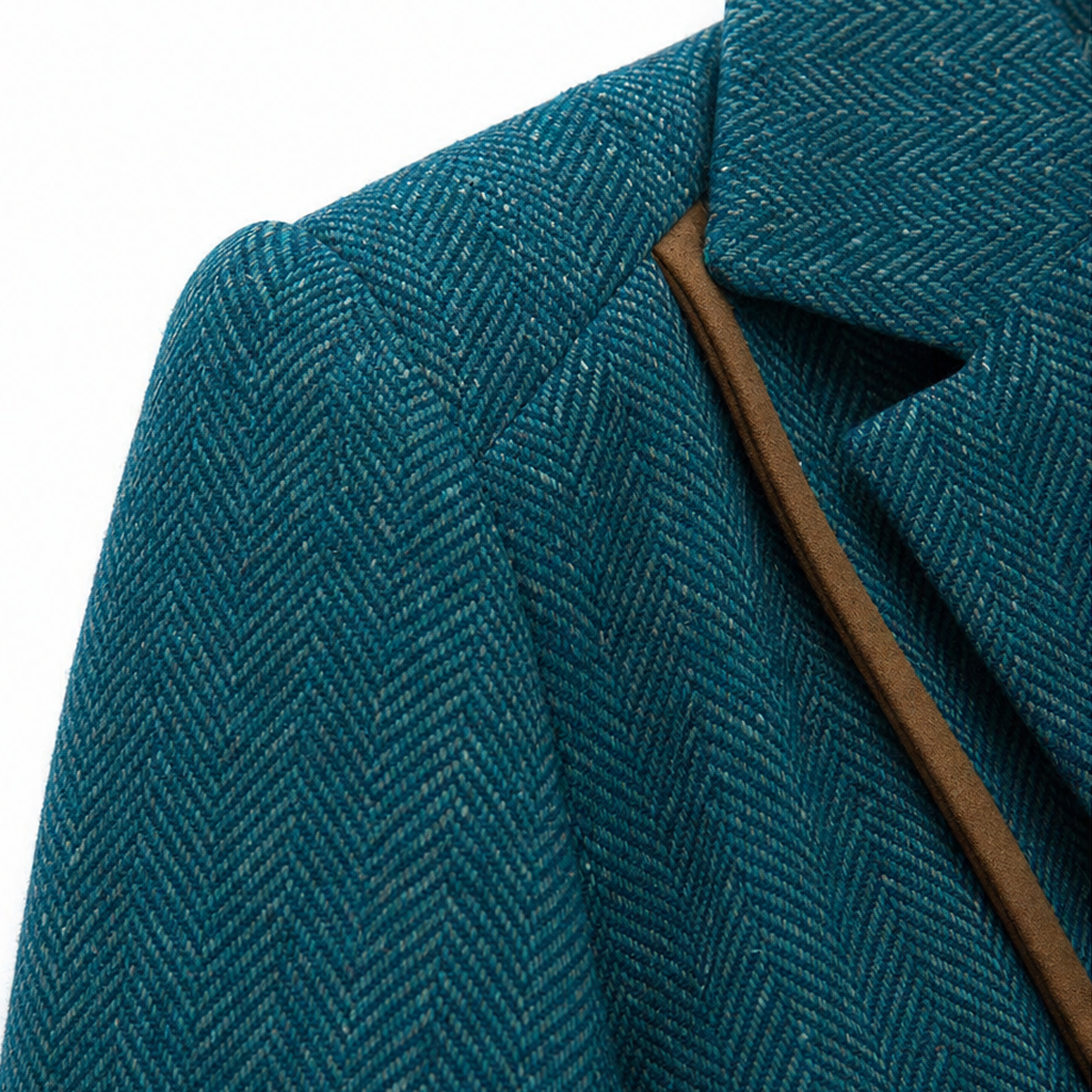 Contrast Piped Herringbone Blend Coat