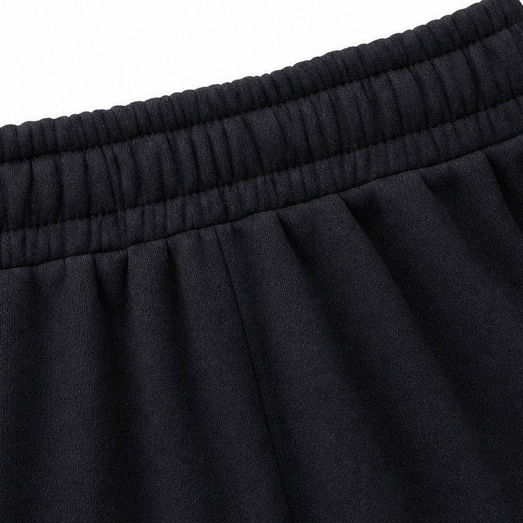 Black high-waisted wide-leg loungewear set with contrast side stripes, elastic waistband