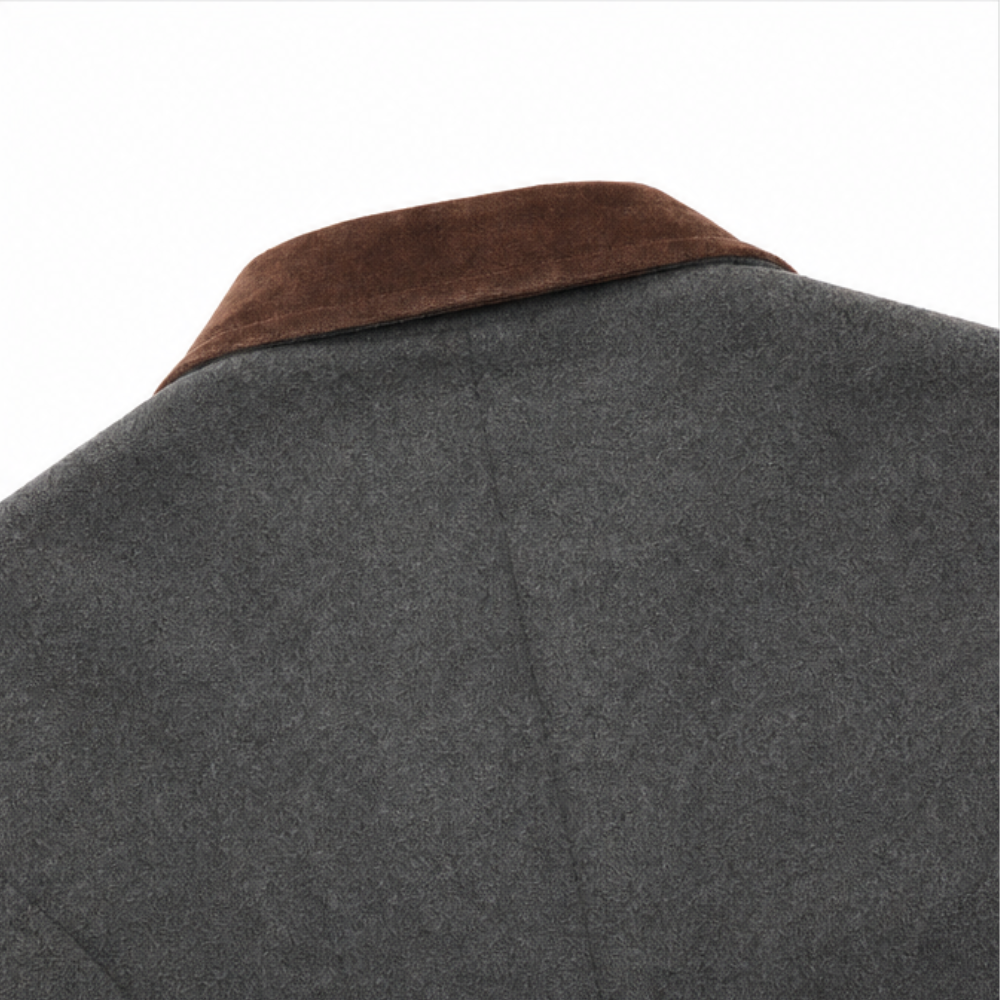 Contrast-Trim Herringbone Structured Blazer