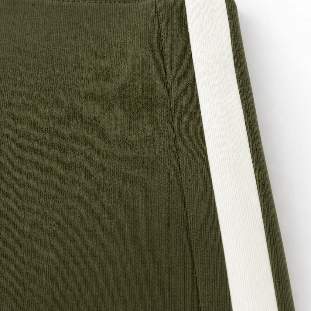 Olive green pants with white side stripe detail
